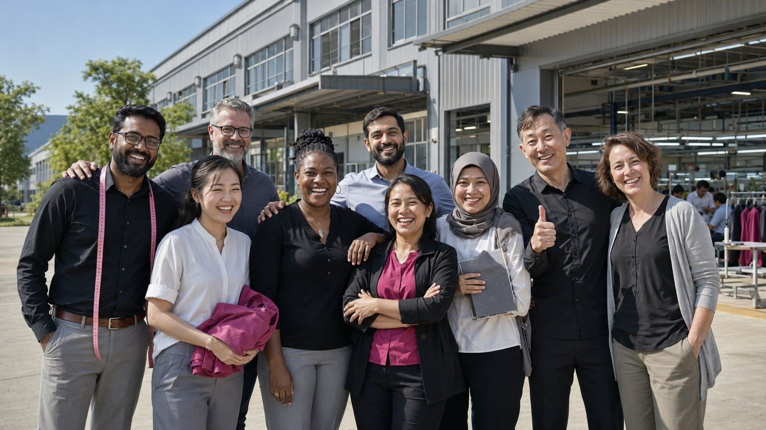 Support team together at a garment factory